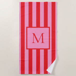 Serviette De Plage Monogramme minimaliste rose rose rayé
