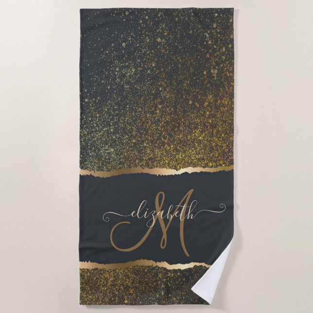 Serviette De Plage Monogramme moderne Elegant Gold Touch (Devant)