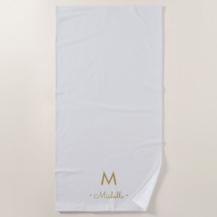 Serviette De Plage Monogramme Moderne Gris Clair Or en Écriture Manus