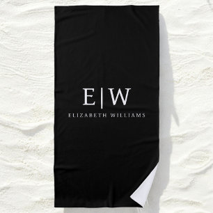 Serviette De Plage Monogramme moderne minimaliste noir et blanc