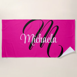 Serviette De Plage Monogramme moderne minimaliste nom initial rose ch