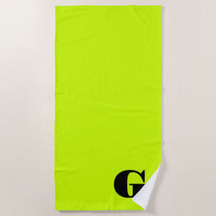 Serviette De Plage Monogramme moderne noir Neon Lime jaune