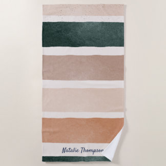 Serviette De Plage Monogramme moderne script Terre rayures été