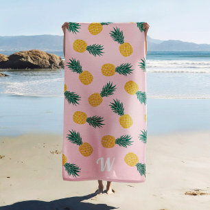 Serviette De Plage Monogramme Motif d'ananas tropical