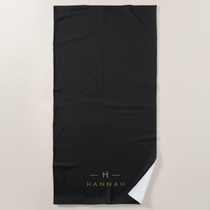 Serviette De Plage Monogramme Noir Élégant minimaliste moderne