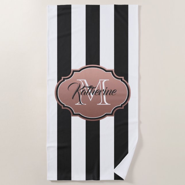 Serviette De Plage Monogramme noir et blanc (Devant)