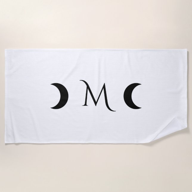 Serviette De Plage Monogramme noir et blanc moderne des lunes de croi (Devant)