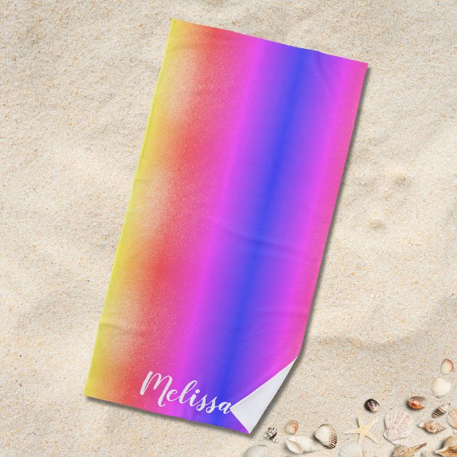 Serviette De Plage Monogramme Nom Rose Violet (Créateur téléchargé)