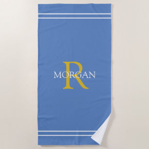 Serviette De Plage Monogramme/Nom, Texte Or/Wht, Grilles Blanches, Bl