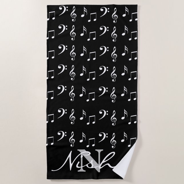 Serviette De Plage Monogramme Notes musicales (Devant)