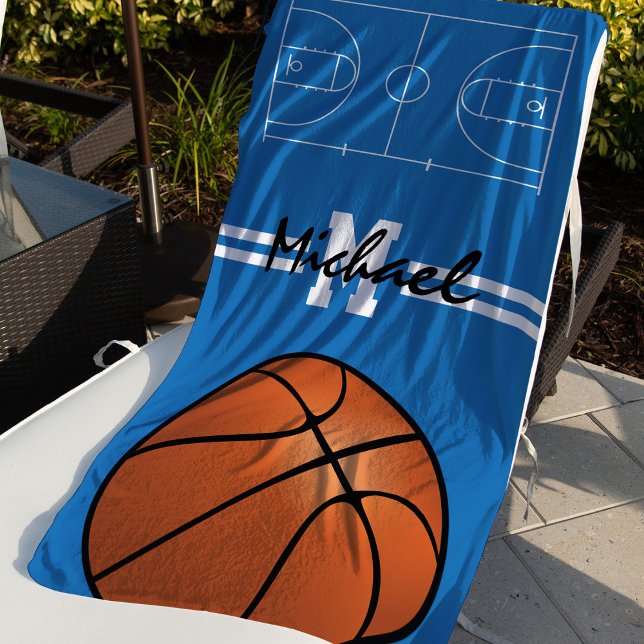 Serviette De Plage Monogramme personnalisé de basket-ball pour enfant (Créateur téléchargé)