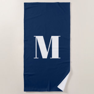 Serviette De Plage Monogramme personnalisé marine initiale bleu blanc