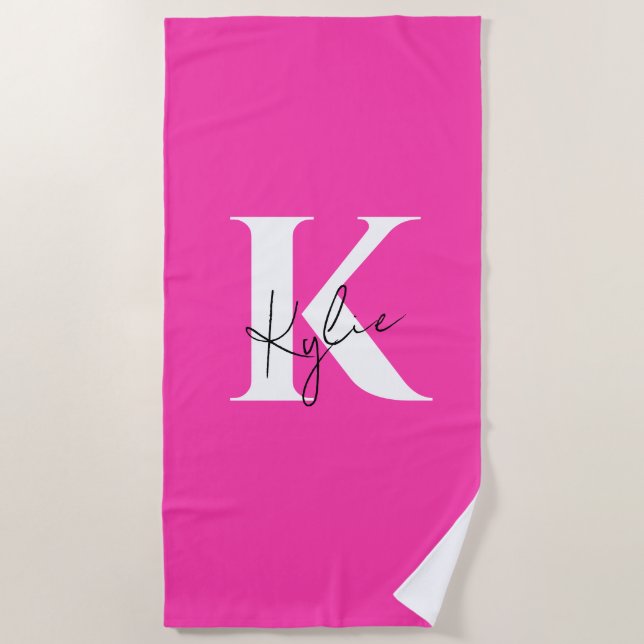 Serviette De Plage Monogramme personnalisé moderne et dynamique - (Devant)