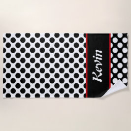 Serviette de plage Monogramme Polka Noir & Blanc