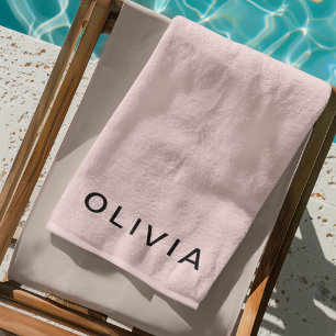 Serviette De Plage Monogramme rose et nom personnalisé   Personnalisé