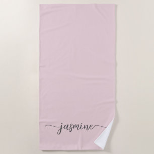 Serviette De Plage Monogramme rose pâle minimaliste Nom Énorme Script