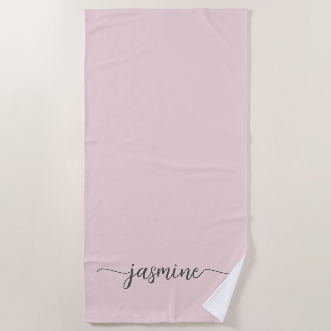 Serviette De Plage Monogramme rose pâle minimaliste Nom Énorme Script (Devant)