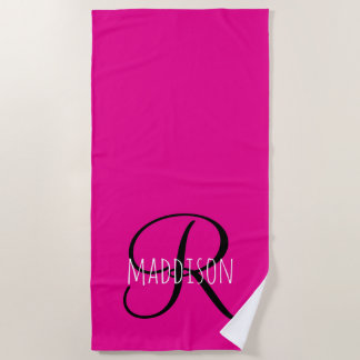 Serviette De Plage Monogramme Rose Personnalisé