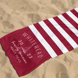 Serviette De Plage Monogramme rouge de la bande de voilier nautique