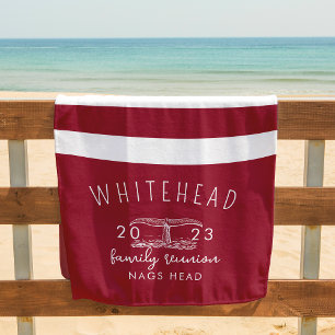 Serviette De Plage Monogramme rouge de la queue de baleine nautique