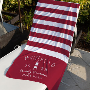 Serviette De Plage Monogramme rouge en bande du phare nautique