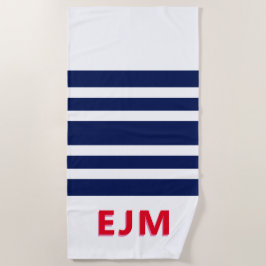 Serviette De Plage Monogramme rouge personnalisé bleu marine