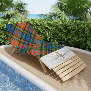 Serviette De Plage Monogramme Rustique Plaid Murray Tartan Personnali