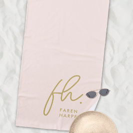 Serviette De Plage Monogramme Script Simple Chic Blush Or Monogramme