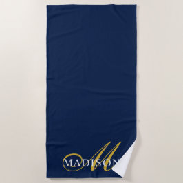Serviette de plage Monogrammed Gold Navy