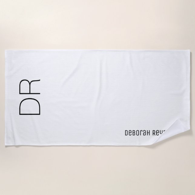 Serviette De Plage monogrammed moderne simple blanc (Devant)