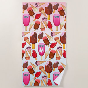 Serviette De Plage Monogrammes de Cou de Cone de Crème de glace Cute