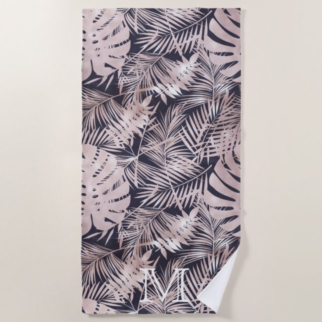 Serviette De Plage Monographie de feuilles tropicaux en fausse feuill (Devant)