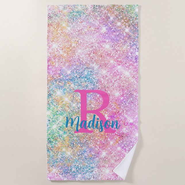 Serviette De Plage Monographie de la fausse parties scintillant rose  (Devant)