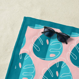 Serviette De Plage Monstera Leaves - Blue and Pink