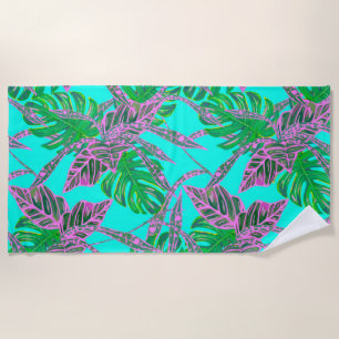 Serviette De Plage Monstera Palm feuille coleus tropical turquoise ro
