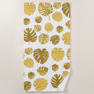 Serviette De Plage Monstère d'or moderne Feuille Tropical Motif