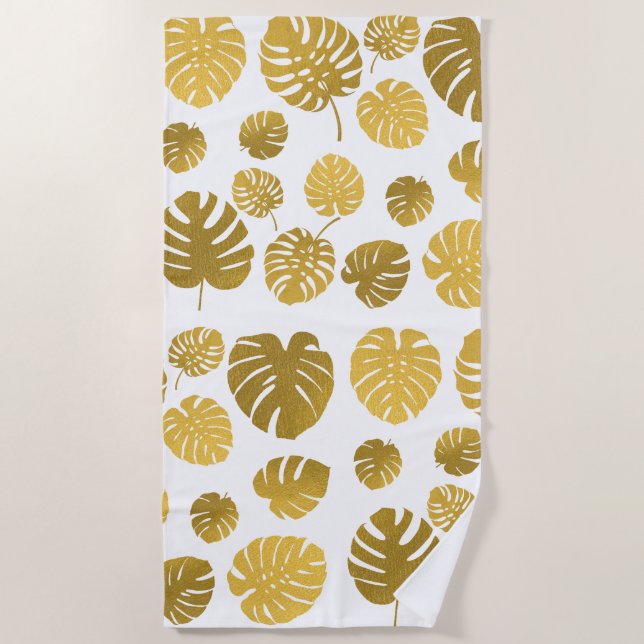 Serviette De Plage Monstère d'or moderne Feuille Tropical Motif (Devant)