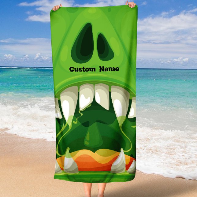 Serviette De Plage Monstre vert avec grandes dents (Green Monster with Big Teeth Beach Towel)