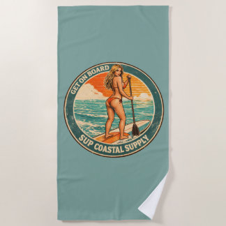 Serviette De Plage Monte à bord SUP Pinup Planche de paddle Rétro Sur