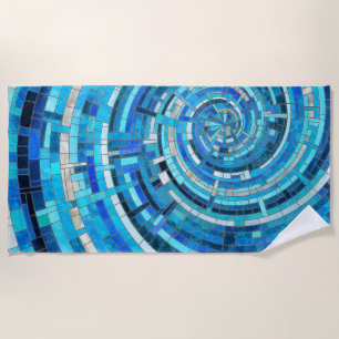 Serviette De Plage Mosaïque de spirale bleue