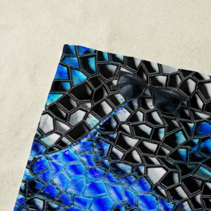 Serviette De Plage Mosaïque hexagonale ou poisson écaillé noir à bleu