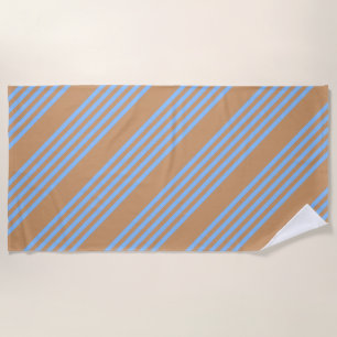 Serviette De Plage Motif à cinq bandes bleu et brun