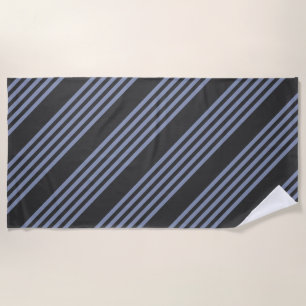Serviette De Plage Motif à cinq bandes bleu-gris et charbon