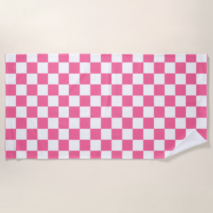 Serviette De Plage Motif À damiers chèque rose blanc