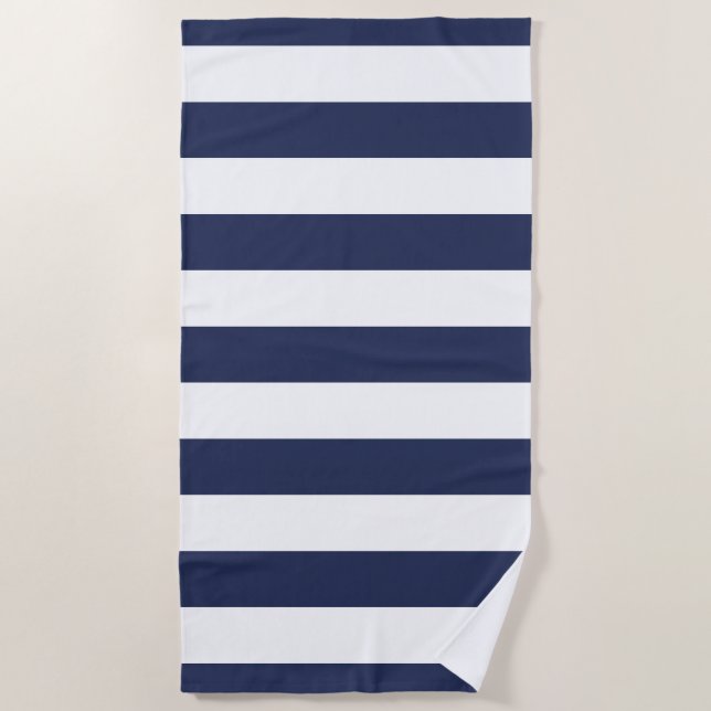 Serviette De Plage Motif à rayures bleu foncé (Devant)