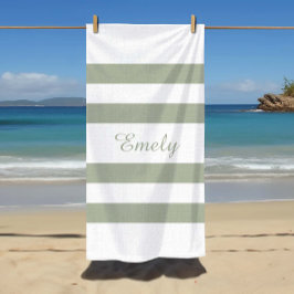 Serviette De Plage Motif à rayures vert Sage moderne