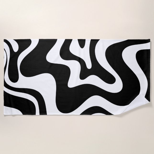 Serviette De Plage Motif Abstrait noir et blanc rétro (Devant)