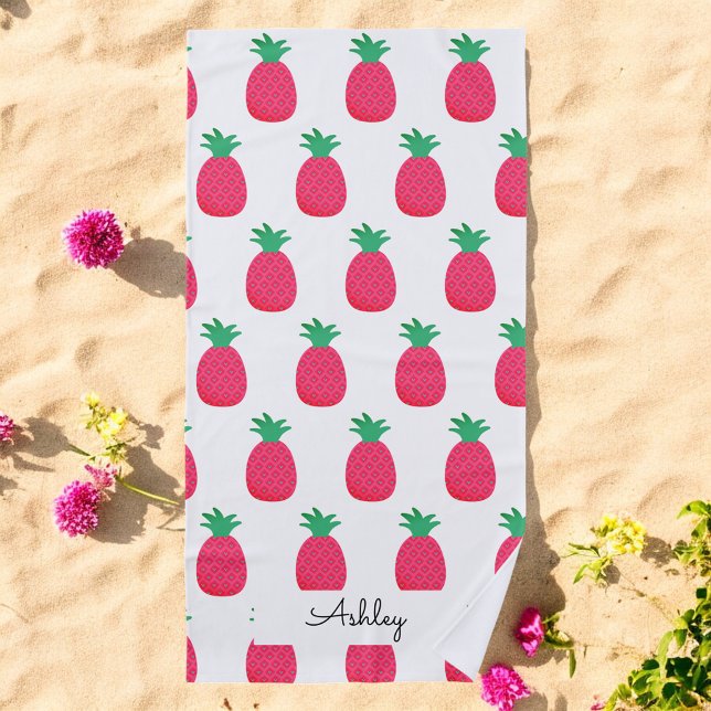 Serviette De Plage Motif Ananas Rose Chic  Blanc (Créateur téléchargé)