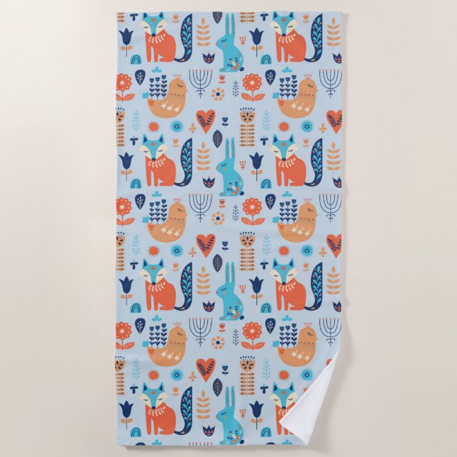 Serviette De Plage Motif animal de région boisée d'art populaire (Devant)