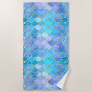 Serviette De Plage Motif Aqua Pearlescent & Gold Mermaid